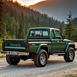 A vintage 2000 Toyota Land Cruiser 100 customized into a pickup truck, highlighting its robust body and rugged charm