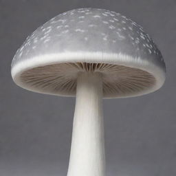 A realistic image of a white mushroom adorned with intricate grey stripes on its sides.