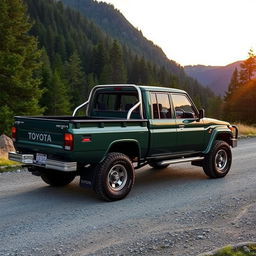 A vintage 2000 Toyota Land Cruiser 100 customized into a pickup truck, highlighting its robust body and rugged charm