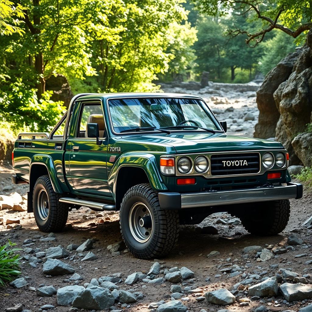 A vintage 2000 Toyota Land Cruiser 100 customized into a pickup truck, displaying its rugged and iconic design