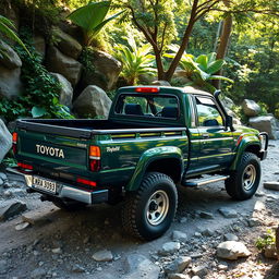 A vintage 2000 Toyota Land Cruiser 100 customized into a pickup truck, displaying its rugged and iconic design