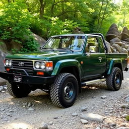 A vintage 2000 Toyota Land Cruiser 100 customized into a pickup truck, displaying its rugged and iconic design