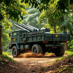 A rugged Brazilian military truck transporting artillery across a Brazilian landscape