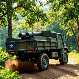 A rugged Brazilian military truck transporting artillery across a Brazilian landscape