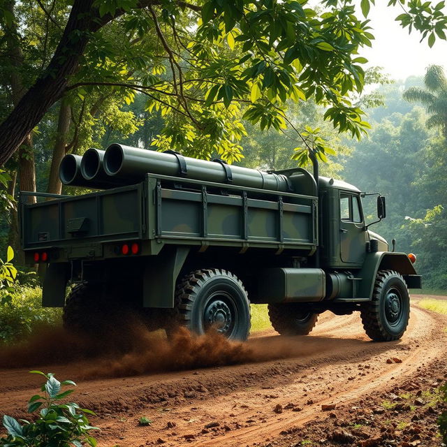 A rugged Brazilian military truck transporting artillery across a Brazilian landscape