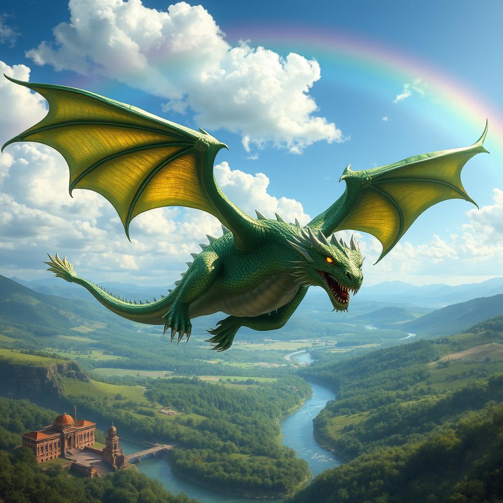 A majestic, powerful dragon soaring through the sky