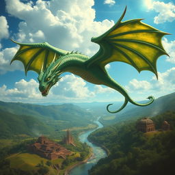 A majestic, powerful dragon soaring through the sky