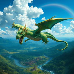 A majestic, powerful dragon soaring through the sky