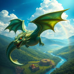 A majestic, powerful dragon soaring through the sky