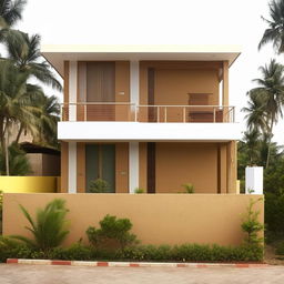 A four-bedroom house with one attached bathroom and one common bathroom, a kitchen, and a hall with a central staircase, all within a 1000 square foot square plot.