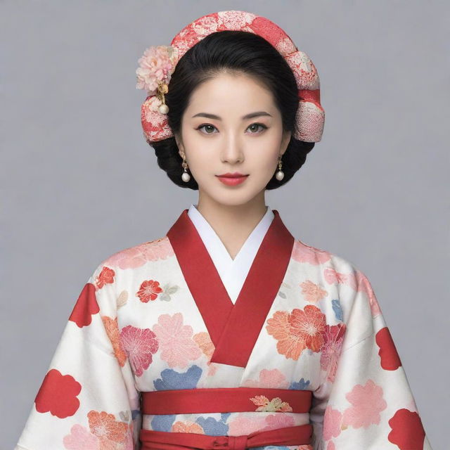 Illustration of a Japanese Muslim wearing a traditional kimono, respecting both cultural aesthetics in a harmonious blend