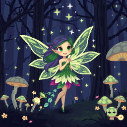 A whimsical 8-bit pixel art representation of a fairy set in a dark fantasy Dungeons & Dragons world