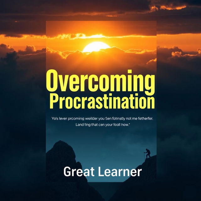 A captivating and motivational book cover design for 'Overcoming Procrastination' by Great Learner