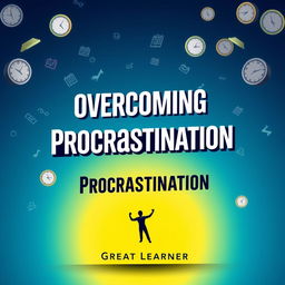 A dynamic and inspiring book cover design for 'Overcoming Procrastination' by Great Learner