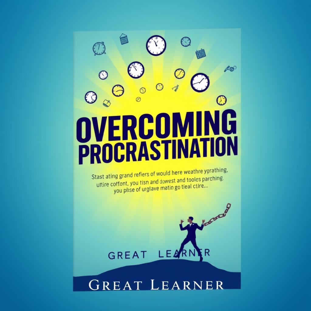 A dynamic and inspiring book cover design for 'Overcoming Procrastination' by Great Learner