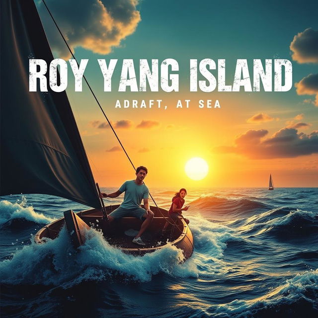 A movie poster for 'Roy Yang Island | Adrift At Sea' featuring only the title in dramatic typography