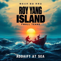 A movie poster for 'Roy Yang Island | Adrift At Sea' featuring only the title in dramatic typography