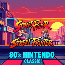 A vibrant YouTube thumbnail featuring a retro video game scene inspired by Street Fighter on the Nintendo from the 1980s