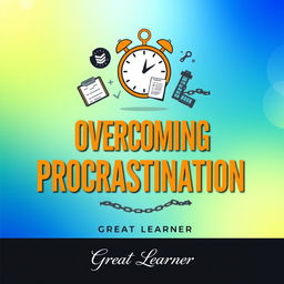 A visually appealing and motivational book cover design for 'Overcoming Procrastination' by Great Learner