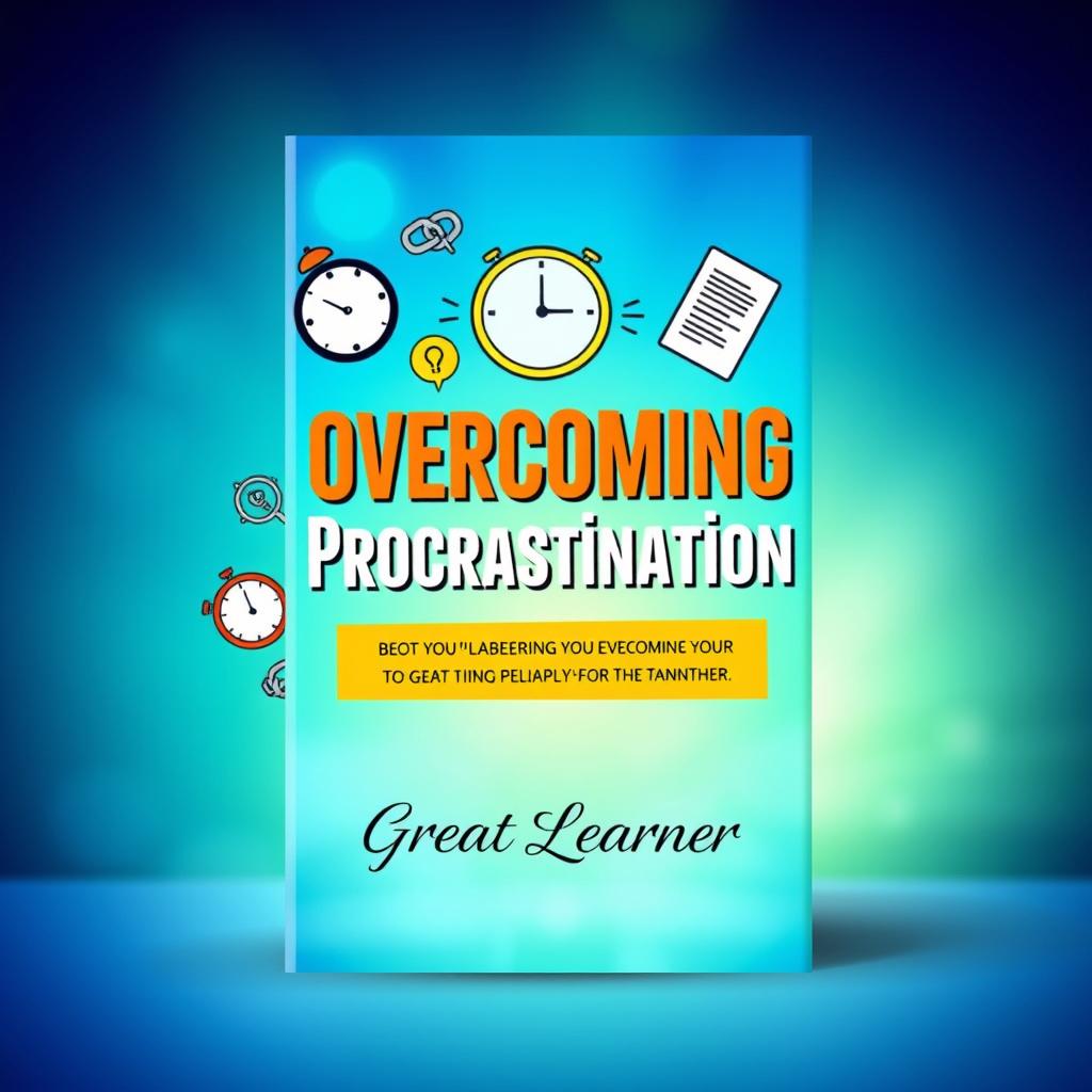 A visually appealing and motivational book cover design for 'Overcoming Procrastination' by Great Learner