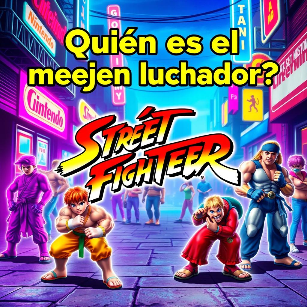 A vibrant and nostalgic YouTube thumbnail featuring characters from the iconic 1980s Nintendo game Street Fighter