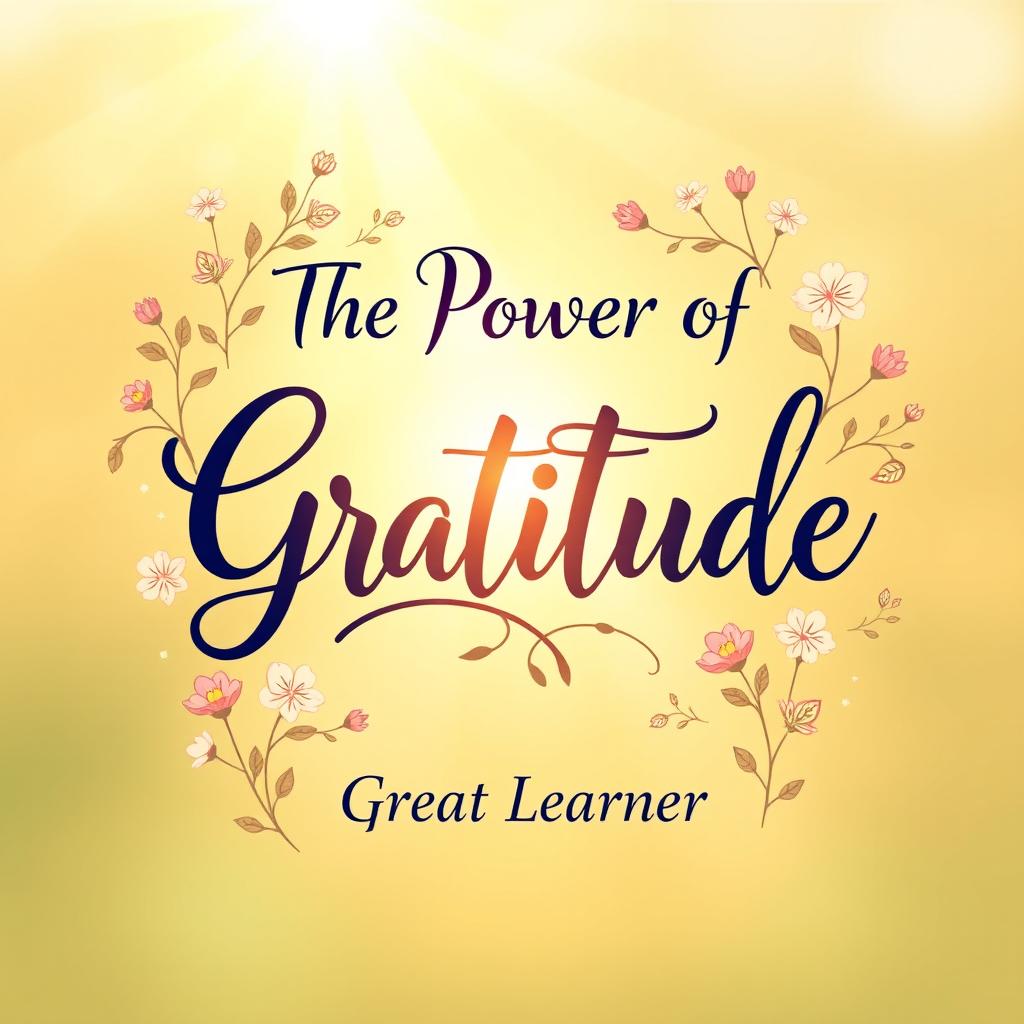 An enchanting and uplifting book cover design for 'The Power of Gratitude' by Great Learner