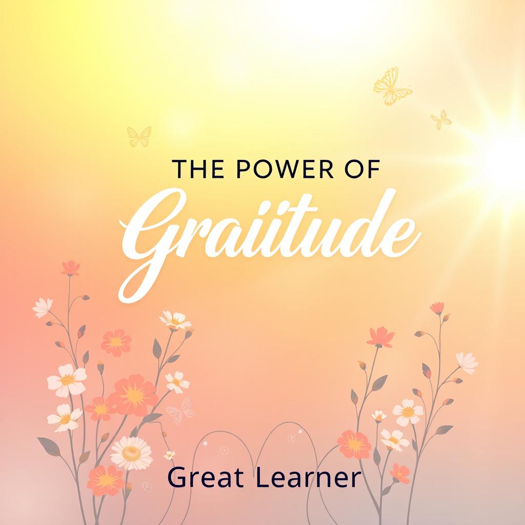 A beautifully uplifting book cover design for 'The Power of Gratitude' by Great Learner