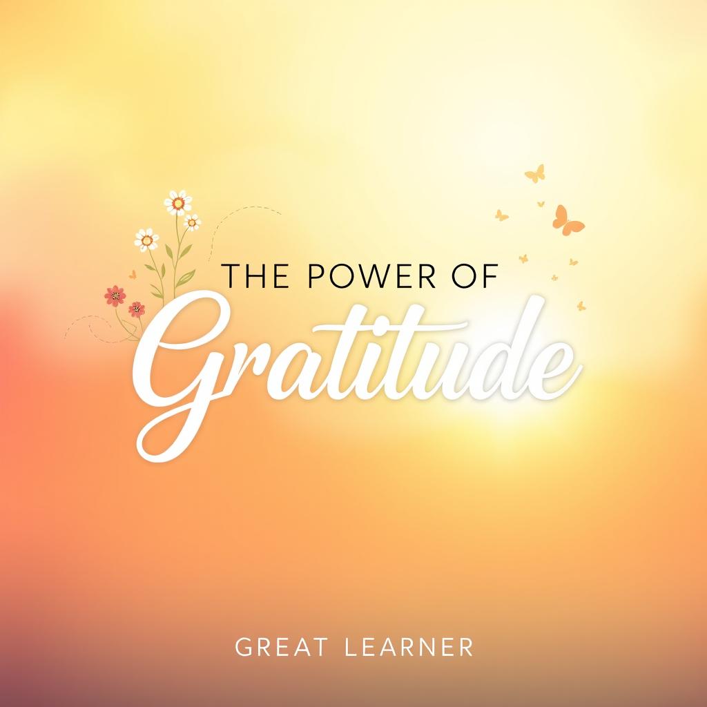 A beautifully uplifting book cover design for 'The Power of Gratitude' by Great Learner