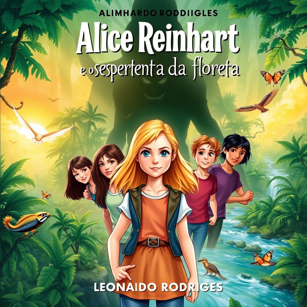 A captivating book cover for 'Alice Reinhardt e o despertar da floreta' by Leonardo Rodrigues