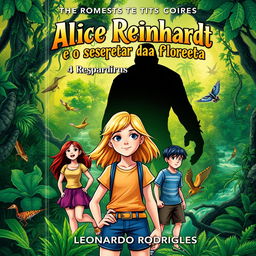 A captivating book cover for 'Alice Reinhardt e o despertar da floreta' by Leonardo Rodrigues