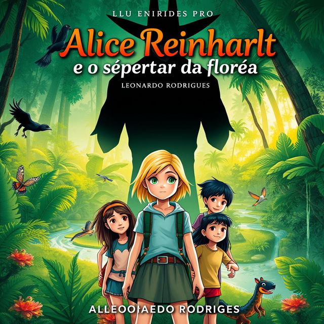 A captivating book cover for 'Alice Reinhardt e o despertar da floreta' by Leonardo Rodrigues