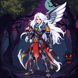 An Aasimar Hunter character depicted in vibrant pixel art style with a classic 8-bit aesthetic