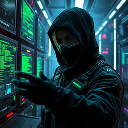 A mysterious figure with a covered face engaged in a cyber attack