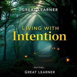 A visually captivating book cover design for 'Living with Intention' by Great Learner