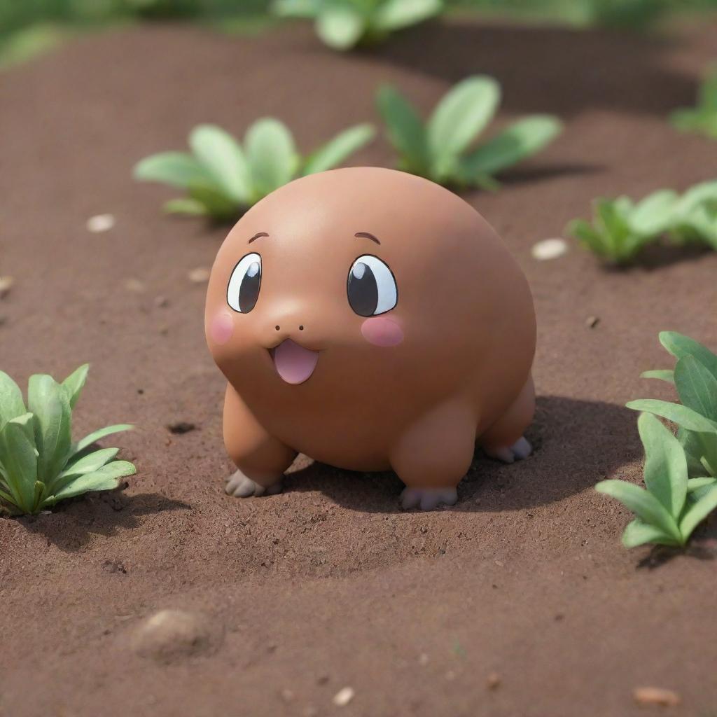 A detailed and playful image of Diglet, the small, brown, mole-like Pokémon protruding from the ground.