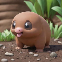 A detailed and playful image of Diglet, the small, brown, mole-like Pokémon protruding from the ground.