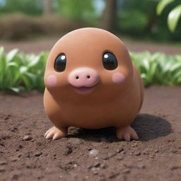 A detailed and playful image of Diglet, the small, brown, mole-like Pokémon protruding from the ground.