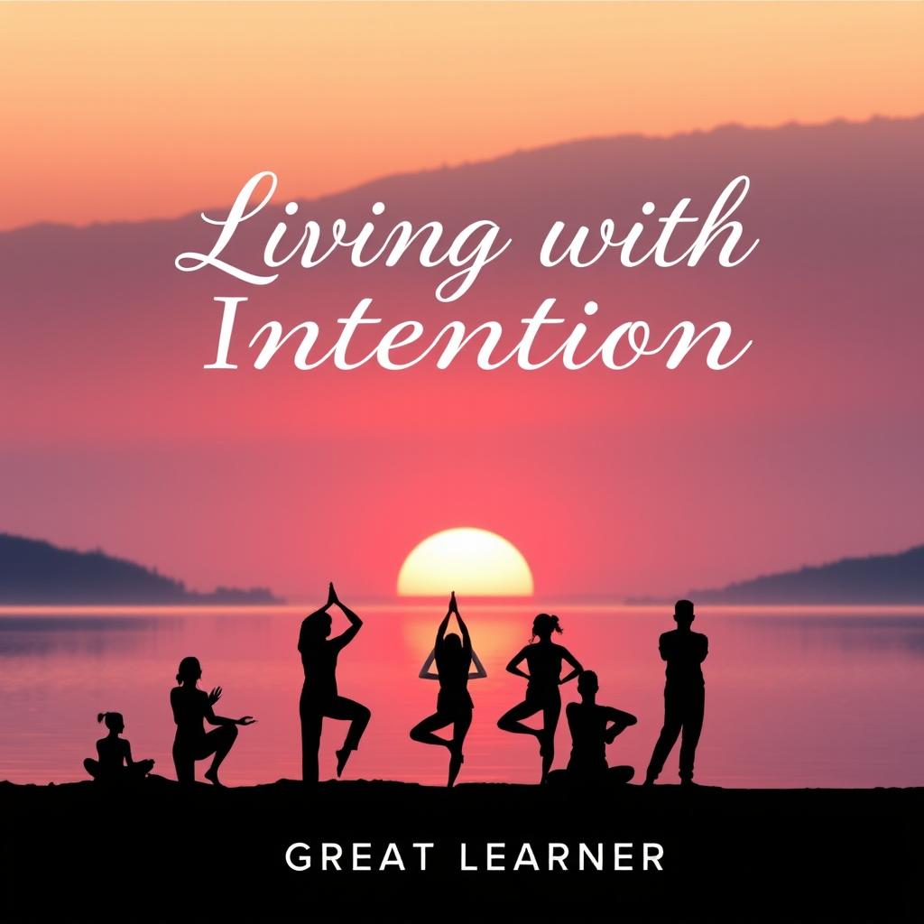 A beautifully designed book cover for 'Living with Intention' by Great Learner