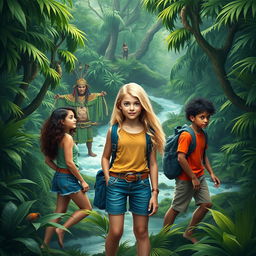 A visually striking image for a book cover, depicting the adventure of a 15-year-old blonde girl named Alice