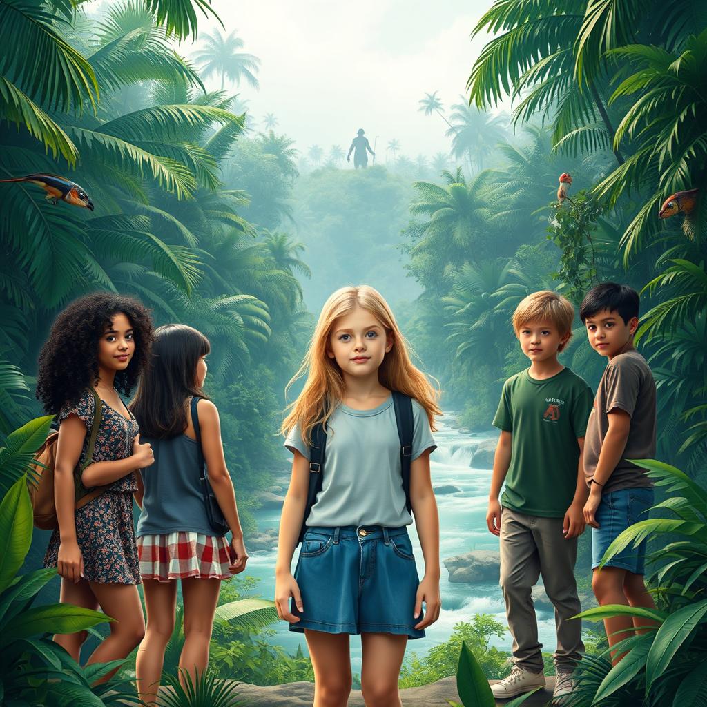 A visually striking image for a book cover, depicting the adventure of a 15-year-old blonde girl named Alice