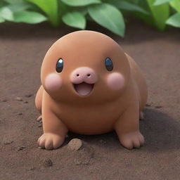 A detailed and playful image of Diglet, the small, brown, mole-like Pokémon protruding from the ground.