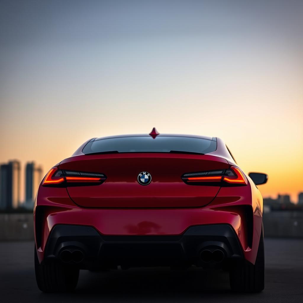 A striking rear view of a red 2024 BMW XM, showcasing its bold and modern design