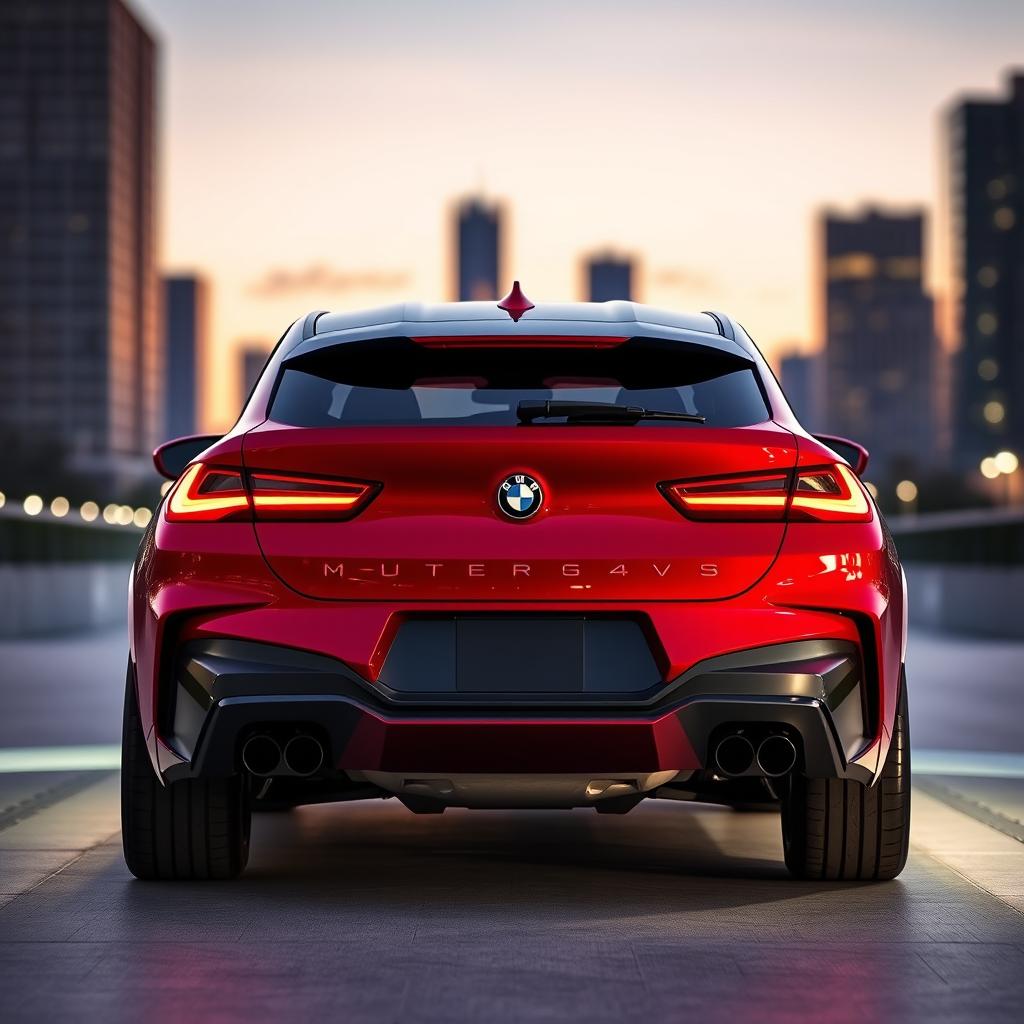 A striking rear view of a red 2024 BMW XM, showcasing its bold and modern design