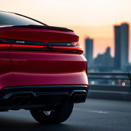 A striking rear view of a red 2024 BMW XM, showcasing its bold and modern design