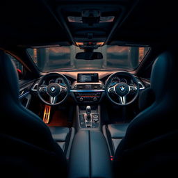 An exquisite view of the interior of a BMW M8, showcasing the luxurious craftsmanship and sporty features