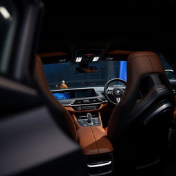 An exquisite view of the interior of a BMW M8, showcasing the luxurious craftsmanship and sporty features