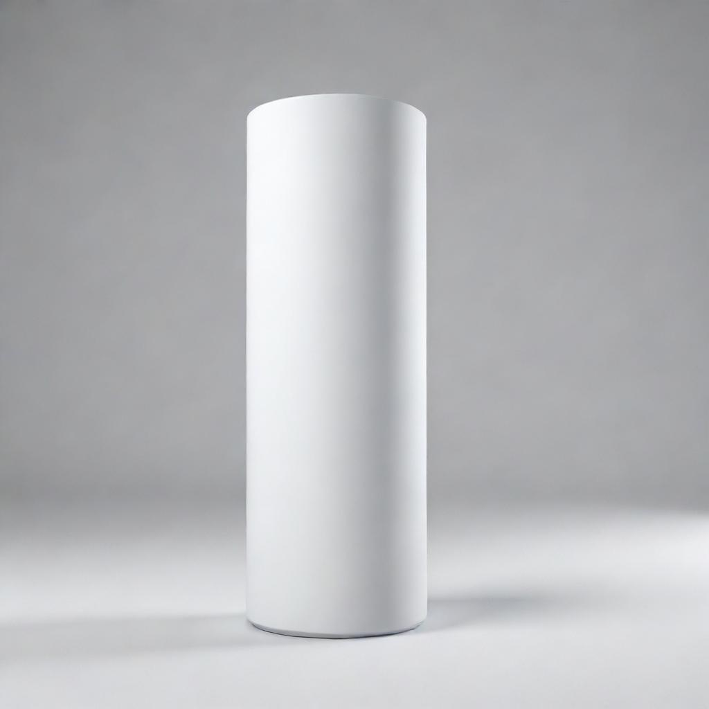 A 3D-rendered image of a pure white cylinder standing upright.