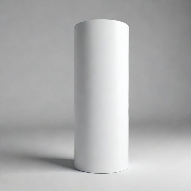 A 3D-rendered image of a pure white cylinder standing upright.