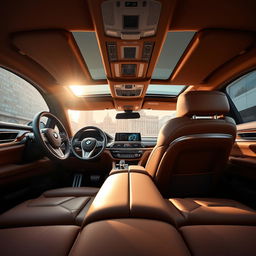 An opulent interior view of a BMW Série 7 berline, highlighting the luxurious craftsmanship and advanced technology