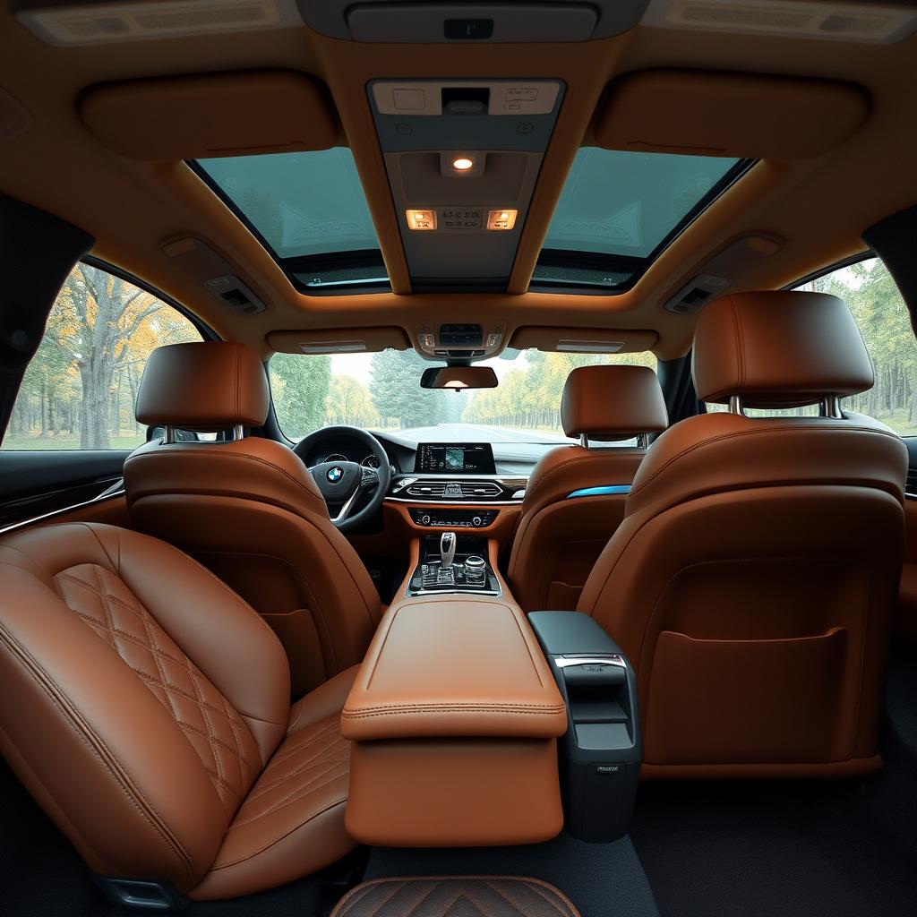 An opulent interior view of a BMW Série 7 berline, highlighting the luxurious craftsmanship and advanced technology